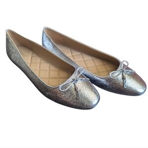 Michael Kors Metallic Silver Ballet Flats Bow Logo Size 11M New